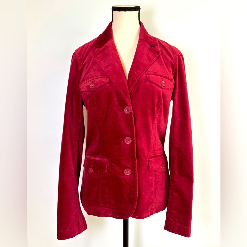 Eddie Bauer Red Cotton Velvet Velour Retro Pocket Holiday Blazer New w/o Tags SM